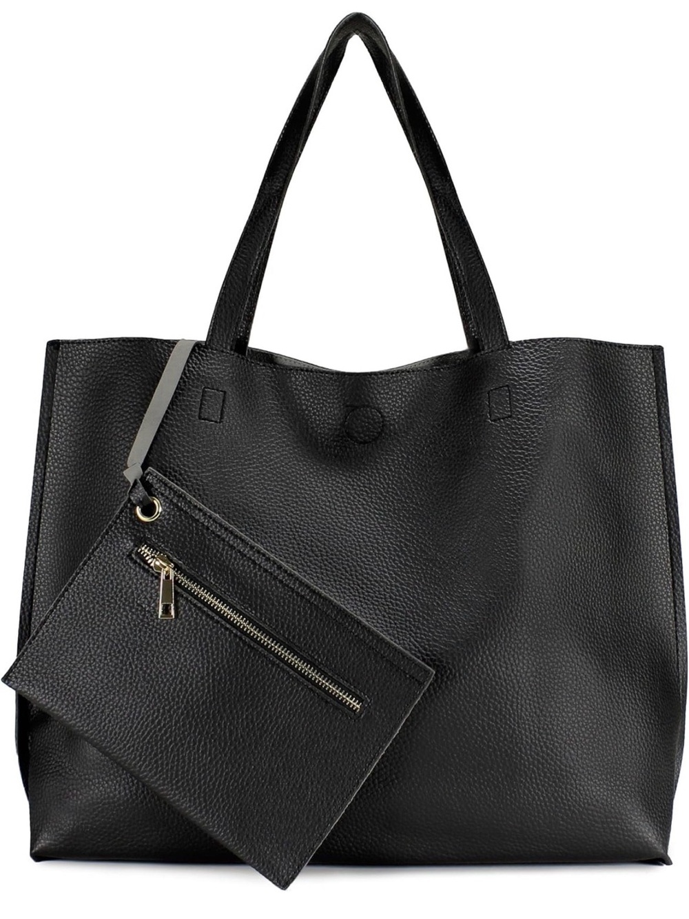Classic Black Pebbled Tote with Removable Zip Pouch